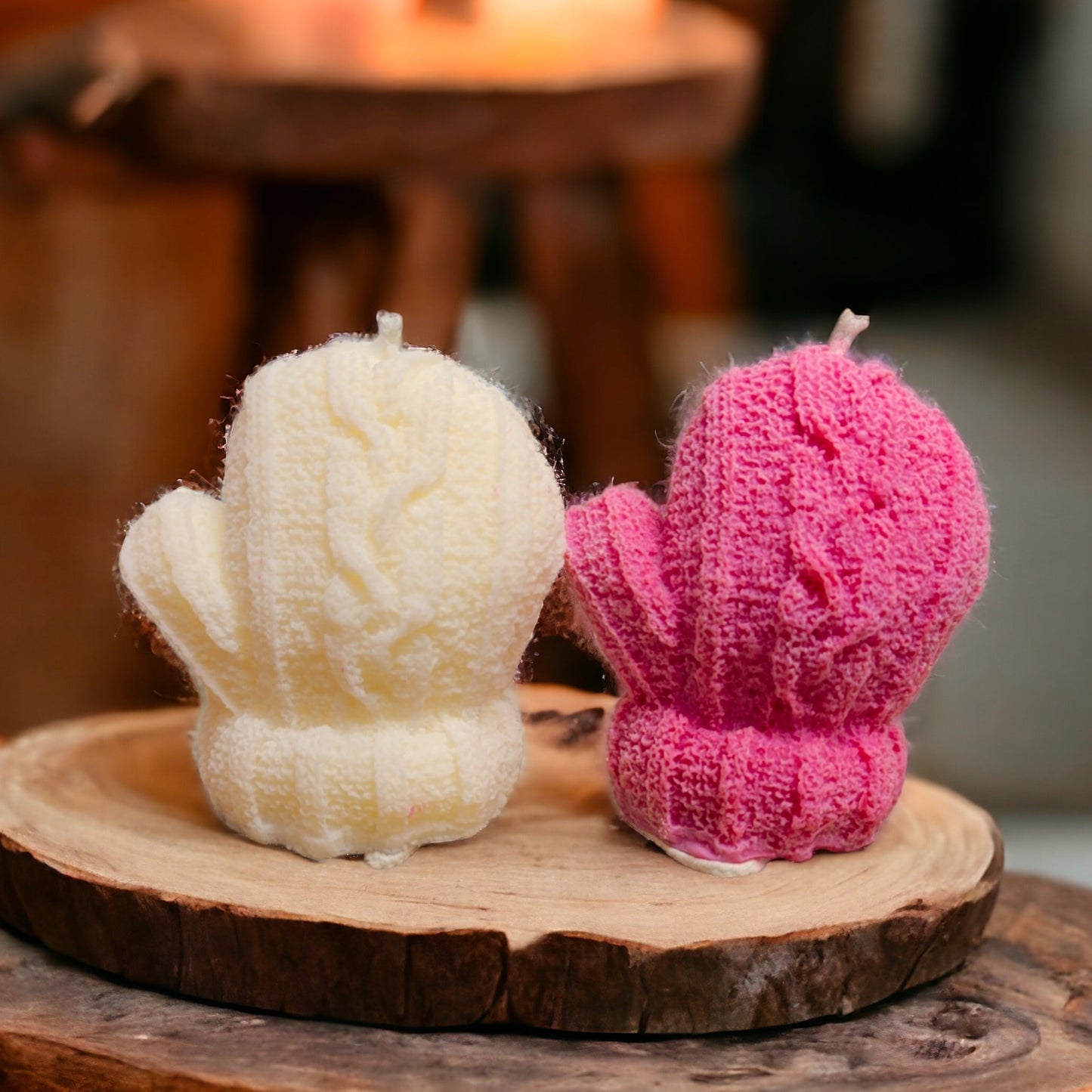 a pair of mitten candle, valentine's edition, at Candle Tales