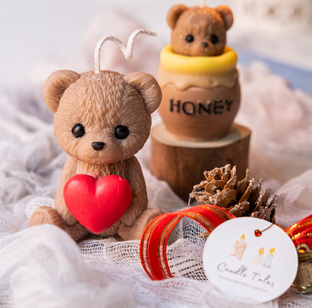 teddy bear in a honey jar set - handmade soy wax candles at Candle Tales - a great love gift idea