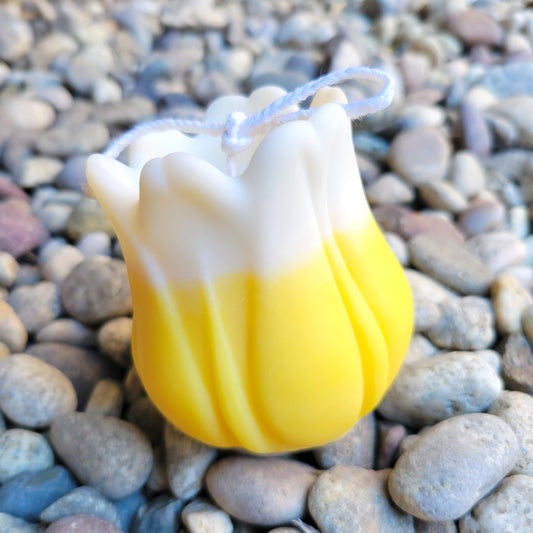 2-tone yellow and white tulip soy wax candle